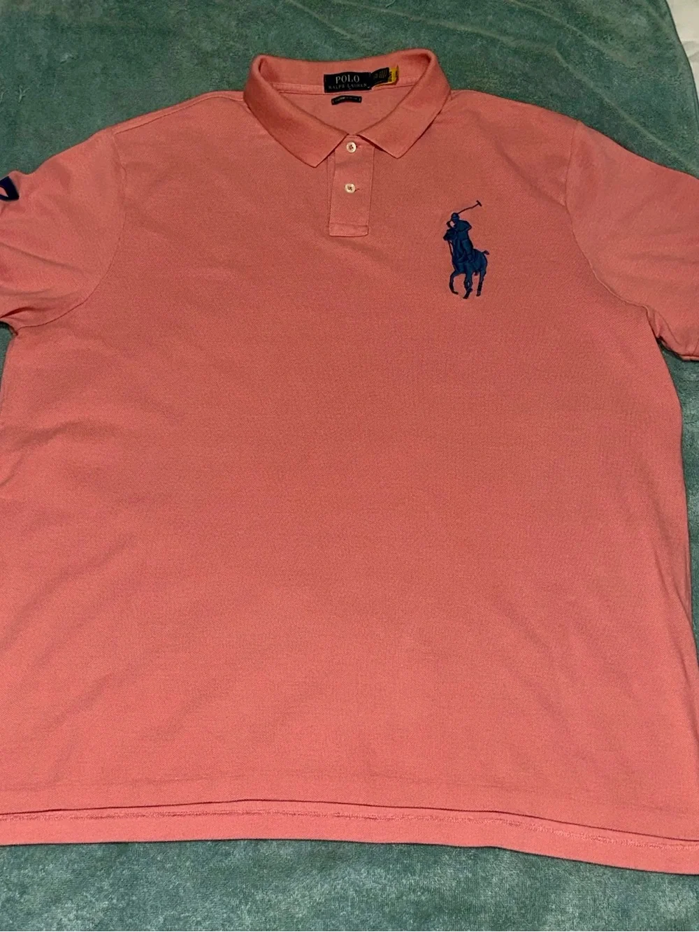 Ralph Lauren Coral Polo with Navy Pony Logo custom slim fit